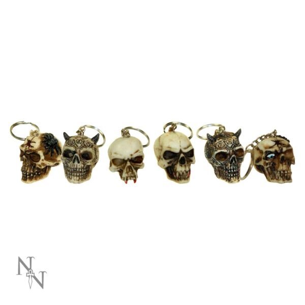 nem2060.jpg Skull Keyrings (3cm) (Pack of 6)