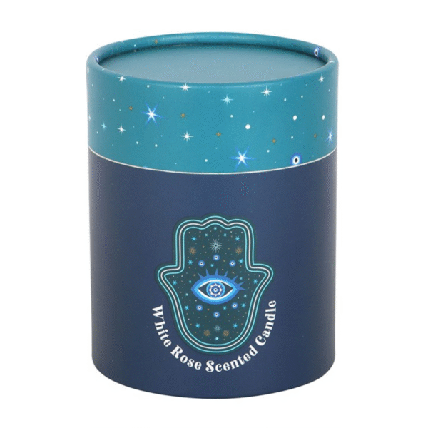 Hand of Hamsa White Rose Candle with Crystals
