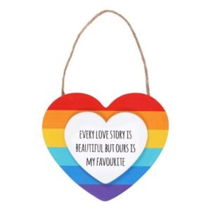 Love Story Hanging Rainbow Heart Sign